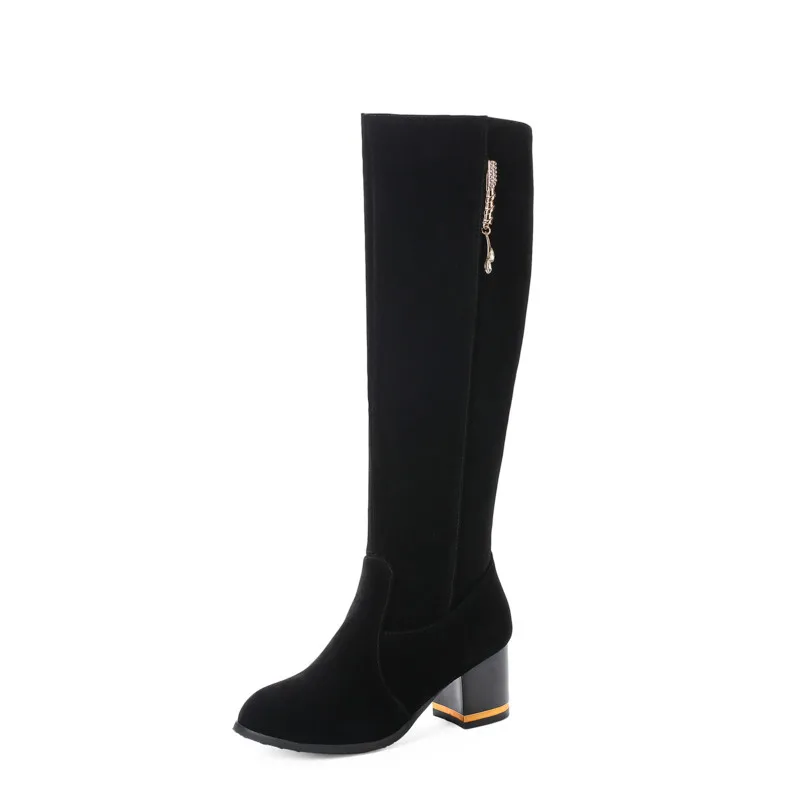

Fanyuan 2021 Big size 33-48 women boots fashion round toe high heels ladies shoes winter black color knee high boots