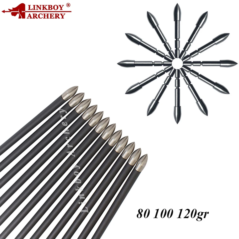 12 шт. в упаковке для стрельбы из лука советы точечного 80/100/120gr ID4.2MM OD5.4 6.2MM