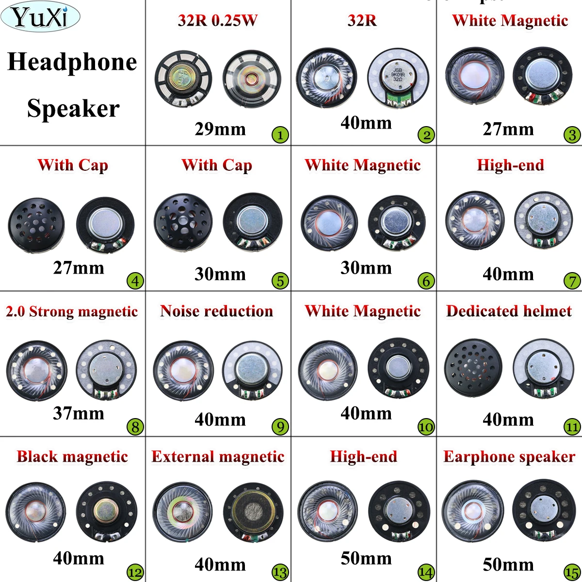 1pcs Driver Hifi Bluetooth White Magnetic Headphone Speaker 27 29mm 30mm 37mm 40mm 50mm High-end Earphone Diy Loudspeaker Repair