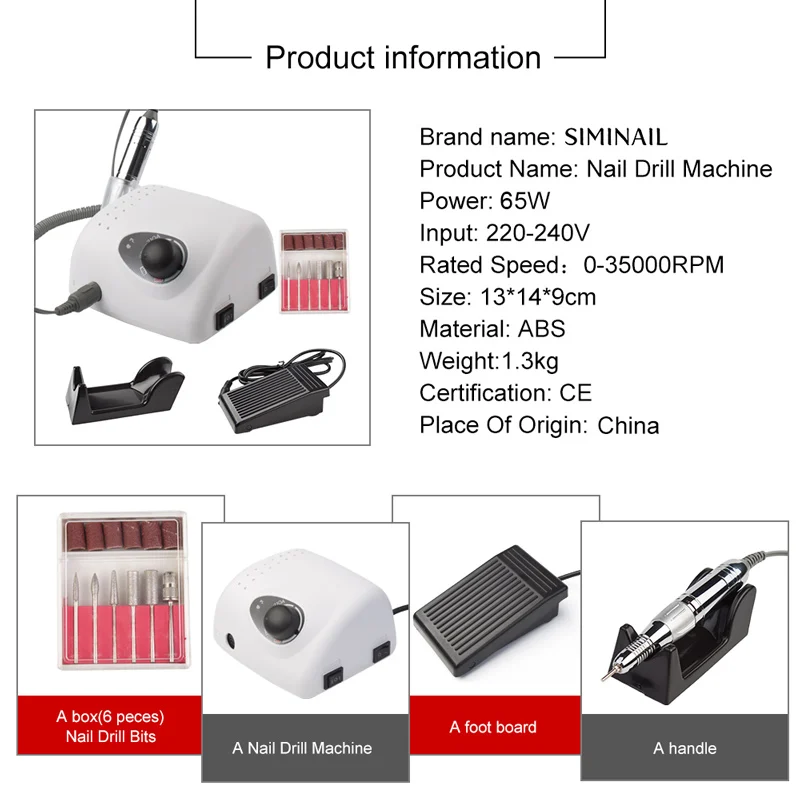 35000 об/мин профессиональный электрический сверлильный станок для ногтей 65 Вт
