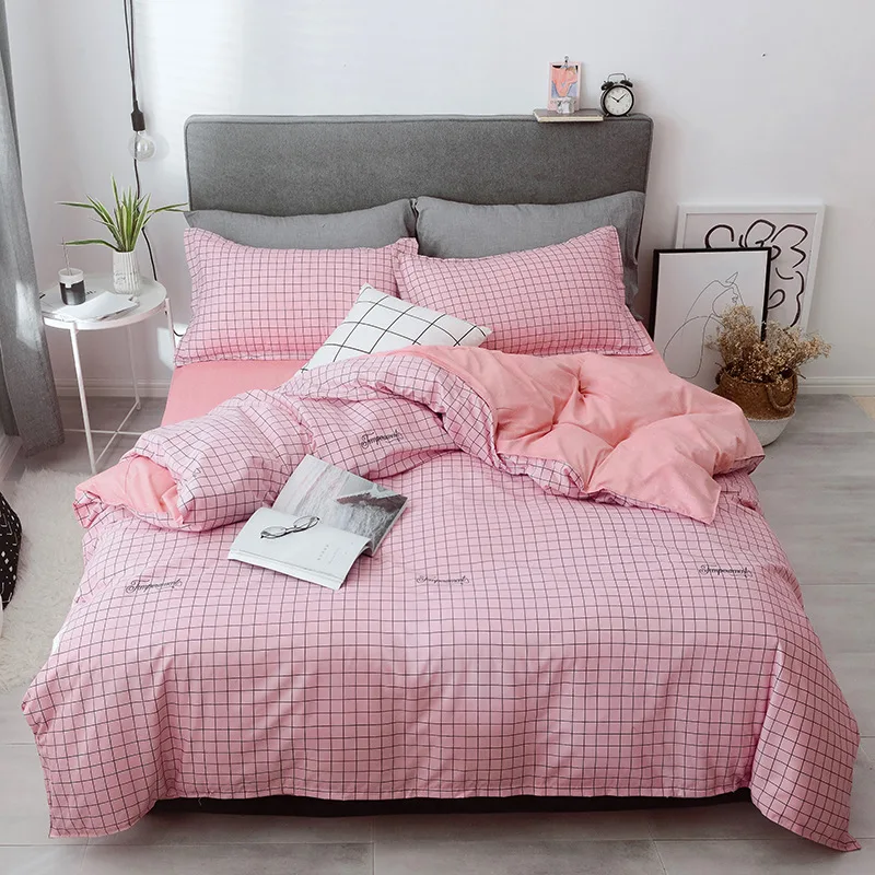 

2019 New Cotton Blend Bedding Set 4pcs/set Print Duvet Cover Flat Sheet Pillowcase AB Side Bed Linen for Full Queen King Size