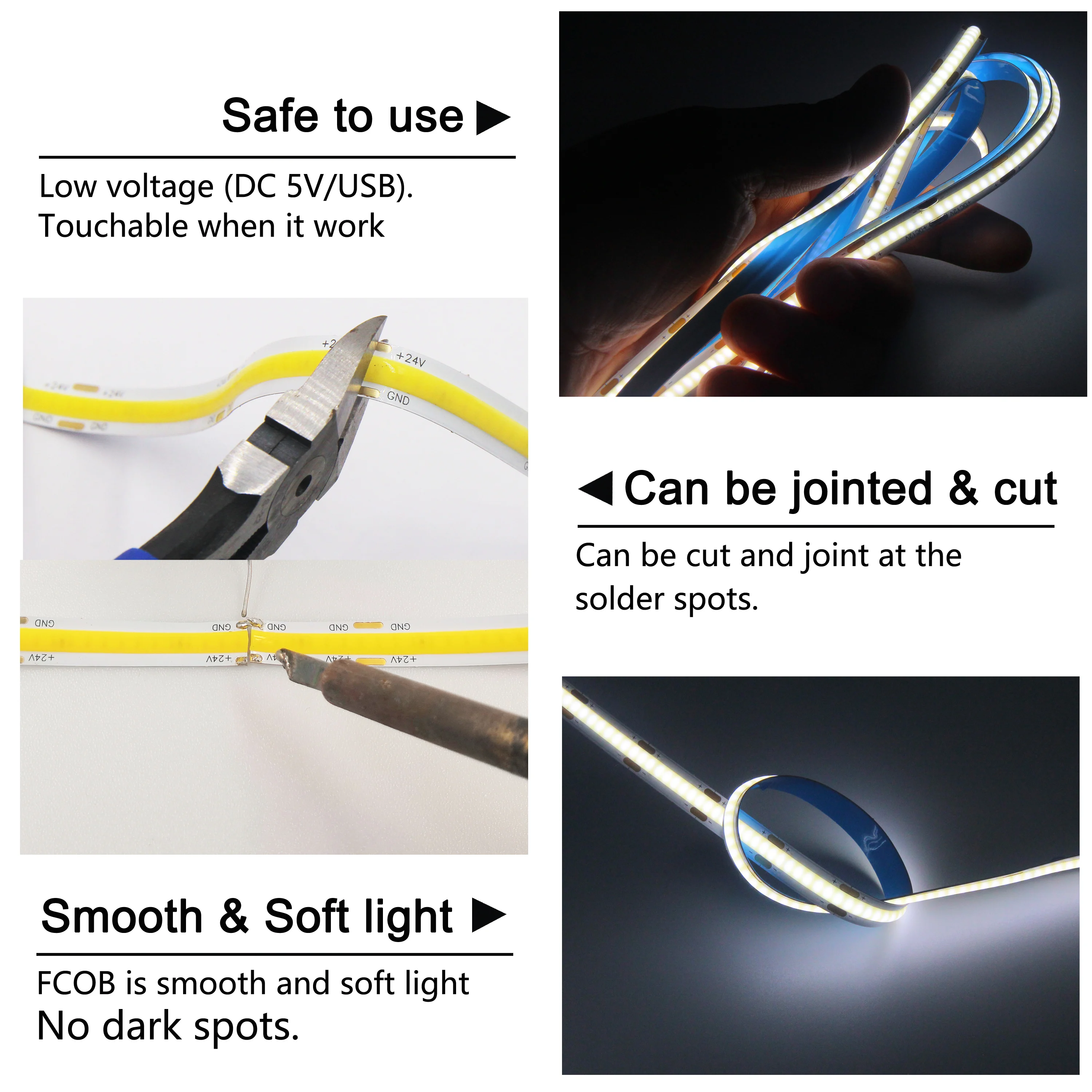 dc 5v flexible fcob led strip tape 0 5 5m 5v usb powered 3000 6000k led strips lights for tv backlight bedroom cabinet kitchen free global shipping