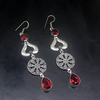 gemstonefactory big promotion 925 silver antique jewelry fashion red topaz women ladies gifts dangle drop earrings 20211956