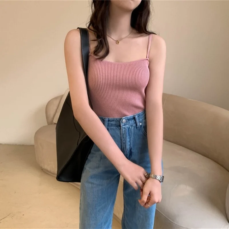 

Summer Women Fashion Slim Knitting Tank Tops Camises Girls Knitted Basic Knitwear Camis Sleeveless Sweater Tee Shirts for Women