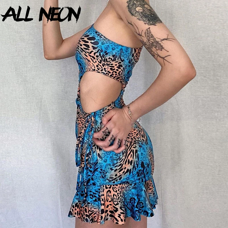 ALLNeon E-girl винтажное камуфляжное платье на одно плечо с вырезами праздничное