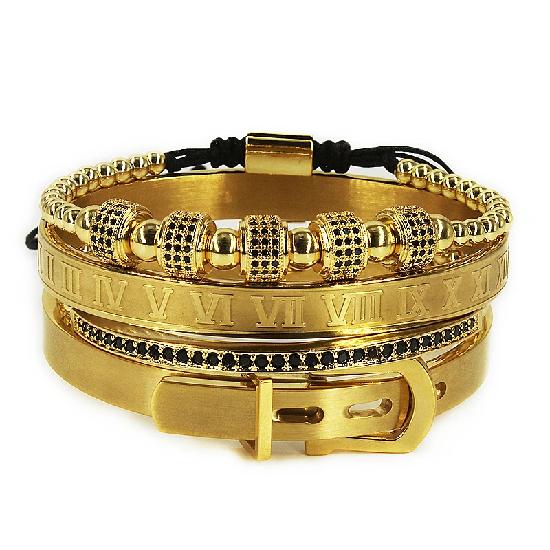 4pcs Gold Для мужчин браслет 4 шт./компл. Горячая Титан Сталь римские браслет с цифрами Пряжка подковы браслеты в едином положении во время занятий легкой атлетикой, Bileklik класса люкс ручной работы J - Окраска металла: 4pcs Gold