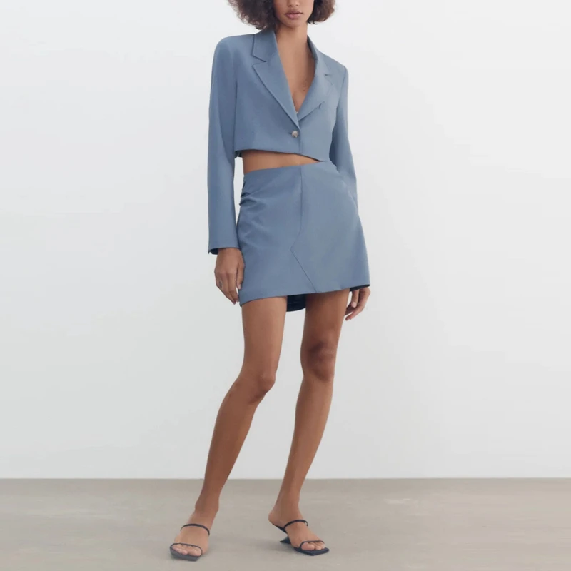 

Женский офисный костюм из двух предметов, однотонный однобортный Блейзер и юбка, весна