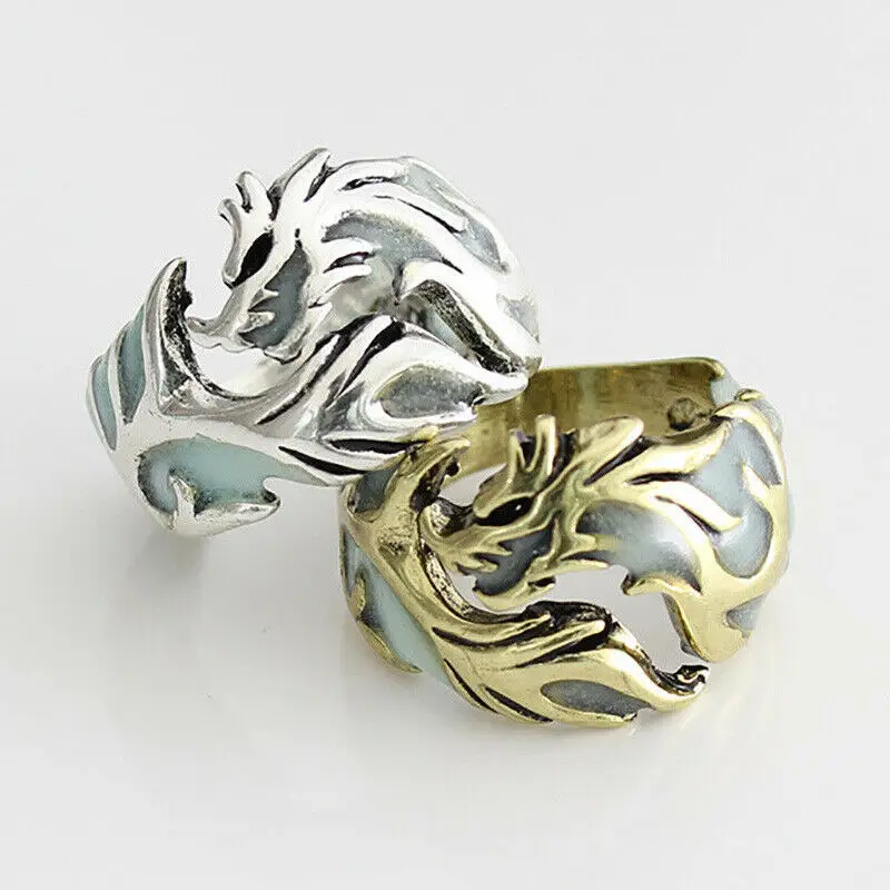 Винтажное панк античное серебряное светящееся кольцо для мужчин и женщин