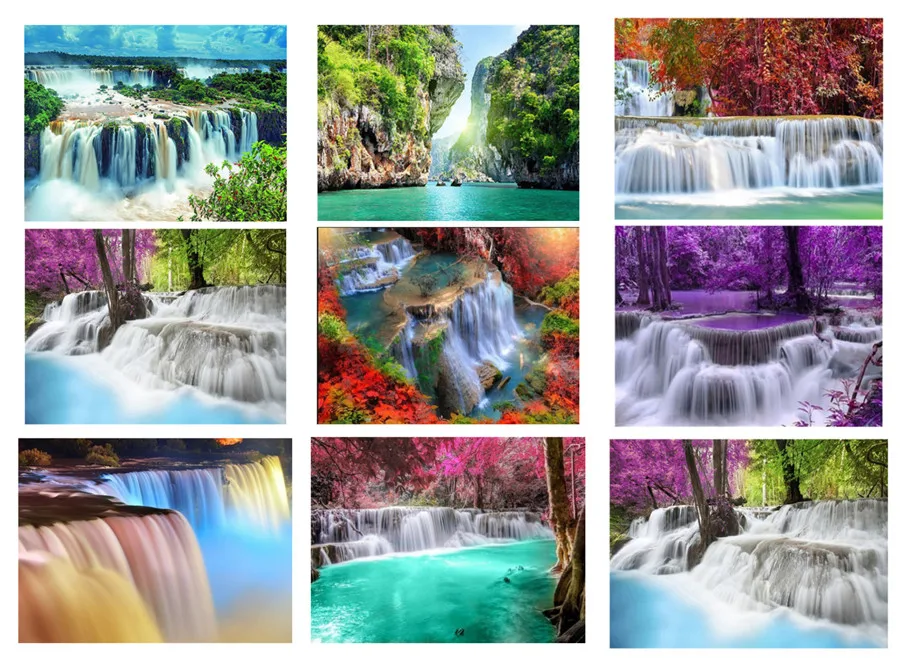 Картина из страз 5D &quotсделай сам&quot водопад зеленая искусственная вышивка