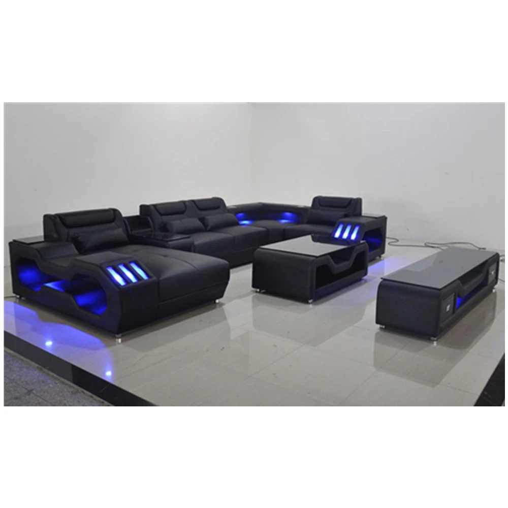 U образный диван из натуральной кожи для гостиной с музыкальным