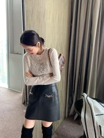 sheep leather skirt female autumn and winter new fashion joker high waist slim simple leather a line skirt korean version