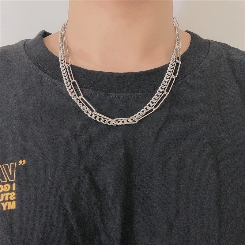 Ожерелье из титановой стали с двойной строчкой для мужчин и женщин|Ожерелья