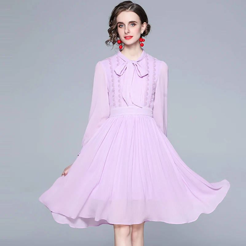 

Qiqi&queen Women's 2021 New Pleated Dress High Waist Simple Office Dresses OL Elegant Work Wear Business Party Chiffon Vestidos
