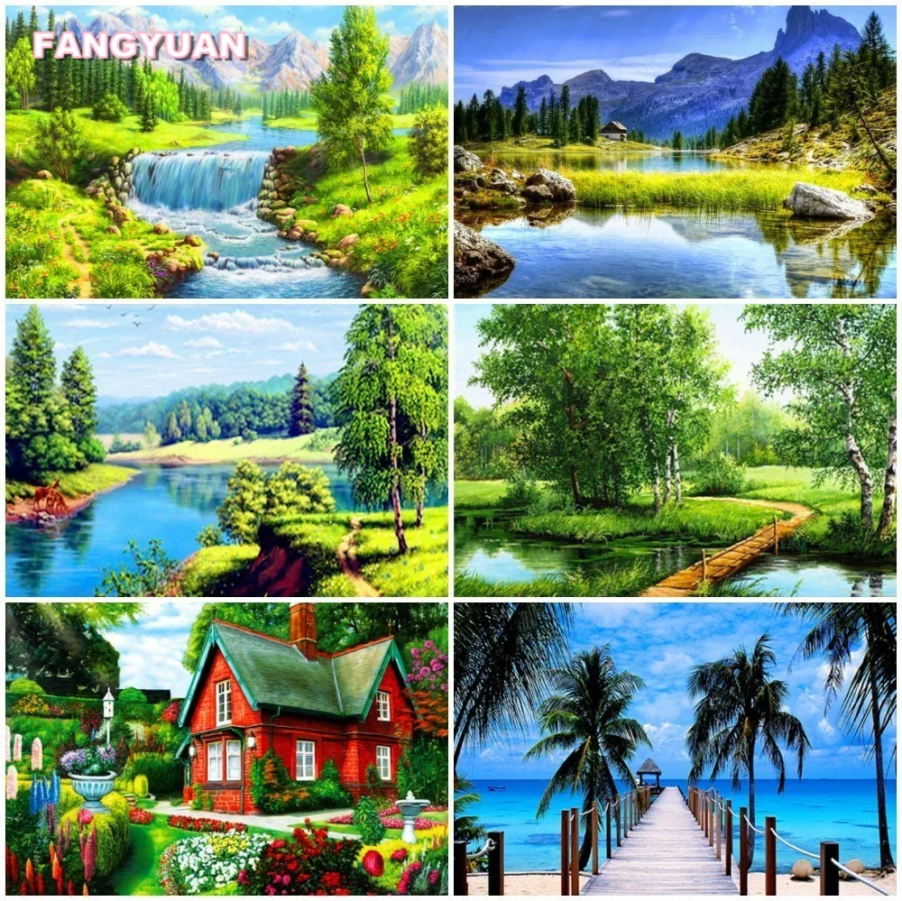

5D Diy Diamond Painting Green Forest Tree Lake Full Drill Embroidery Diamond Mosaic Cross Stitch Kit Home Decor Accessories Gift