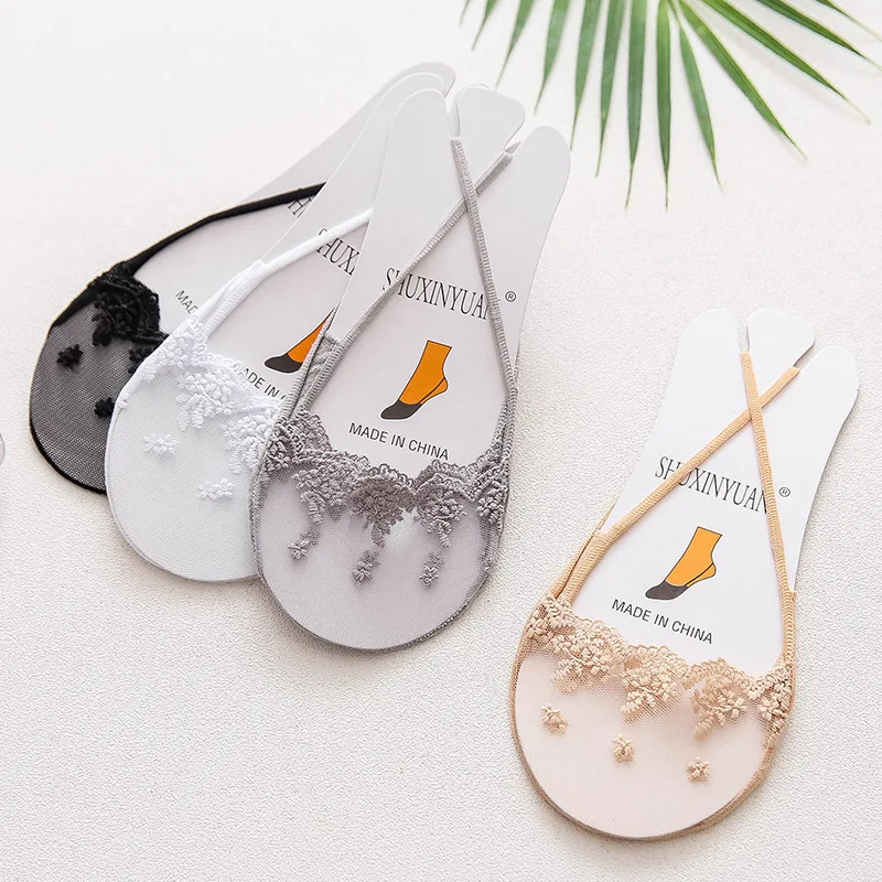 

5Pairs Women Lace Breathable Socks High Heels Invisible Socks Solid Color Boat Comfortable Cotton Wholesale Cute Colorful Socks
