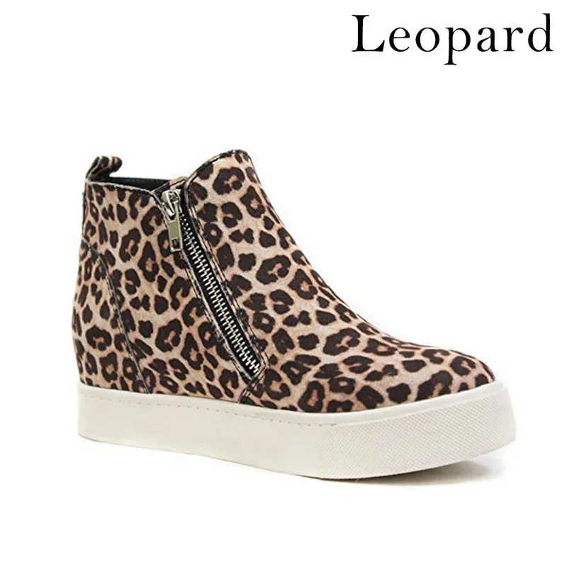 leopard Женские кроссовки; дышащая обувь на танкетке; Вулканизированная обувь на платформе; женская повседневная обувь из искусственной кожи; tenis feminino; - Цвет: leopard