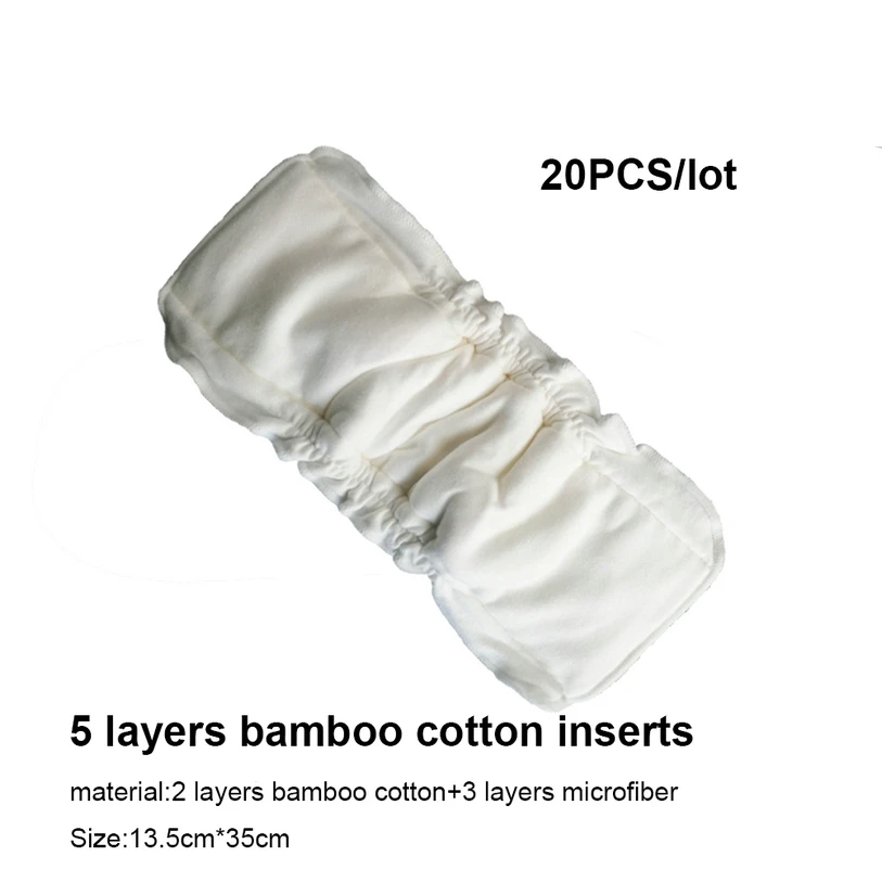 5 ly Bamboo Cotton E 20 штук моющийся подгузник вставки многоразовые 3 слоя микрофибры, воздухопроницаемые детские тканевые подгузники для новорожденных подгузники супервпитывающий - Цвет: 5 ly Bamboo Cotton E