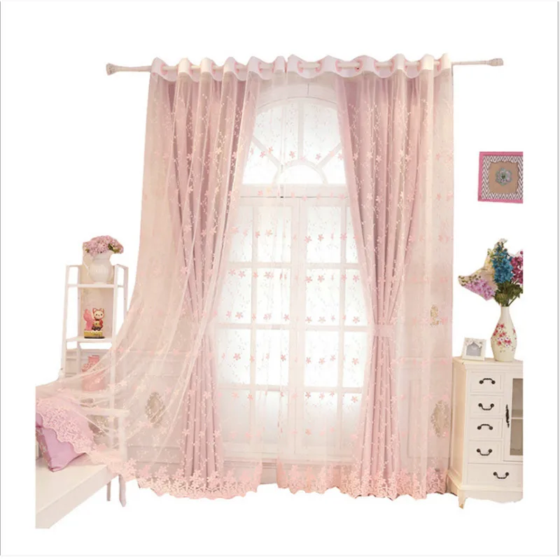 Розовые цветочные шторы с вышивкой затемняющие для гостиной пасторальные