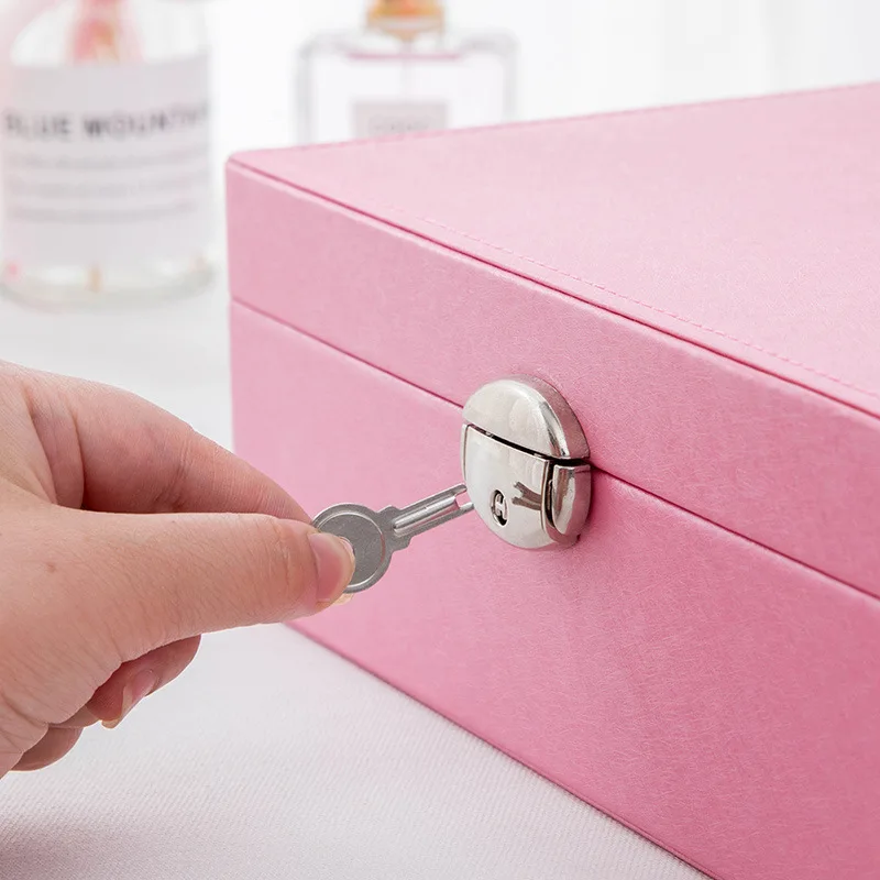 

New Design Two-Layer Travel Jewelry Organizer Case Smooth Leather Display Storage Box with Lock Gift 2021