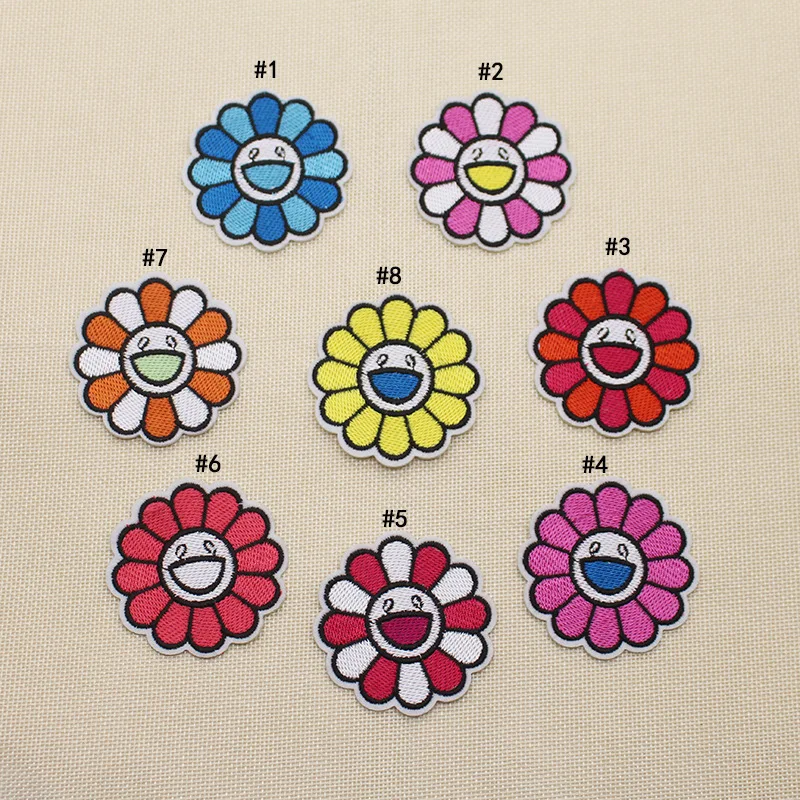 

50pcs/lot Embroidery Patch Sun Flower Face Clothing Decoration Sewing Accessories Craft Diy Applique