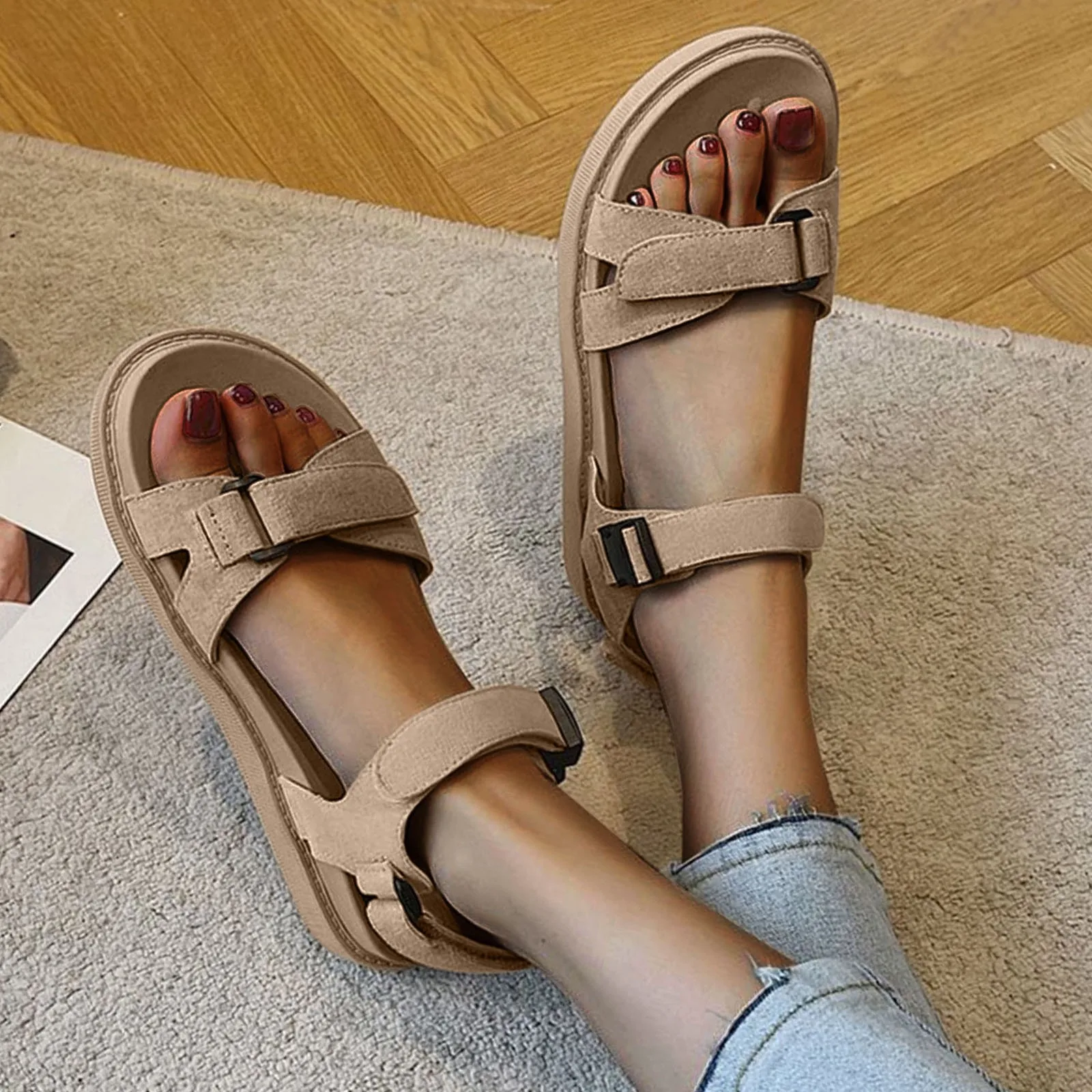 

Fashion sandals Women's Casual Shoes Breathable Flat Slip-on Thick-Soled fish mouth buckle platform Summer Leisure Sandals #40
