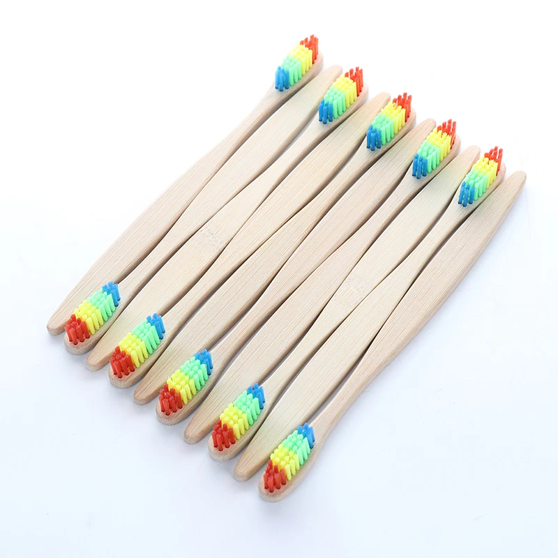 10 шт./лот деревянный Радуга Тип бамбуковая зубная щетка для ухода за полостью рта