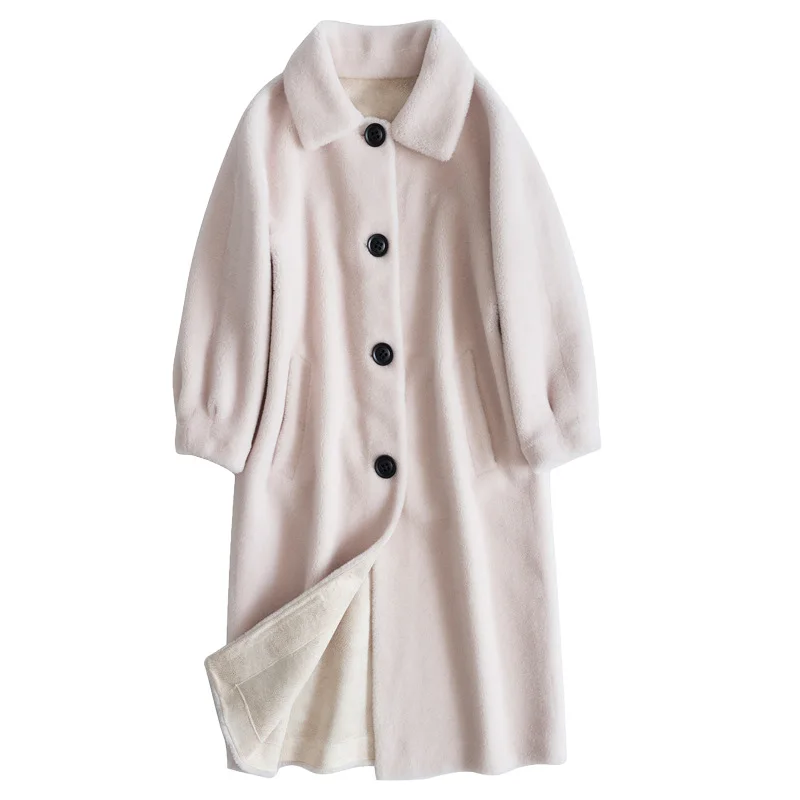 

Fashion Fur Particles Sheep Shearing Coat 2019 New Lamb Fur Coat Female Mid-length Coats and Jackets Women Faux Fur Overcoat
