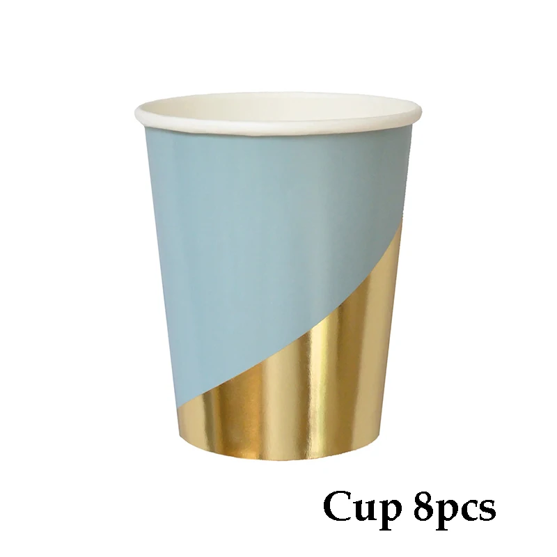 Cups 8pcs Одноразовая посуда, синяя Акварельная большая бумажная тарелка, высококачественные вечерние тарелки для декора, полосатая чашка, салфетка на день рождения, свадебные принадлежности - Цвет: Cups 8pcs