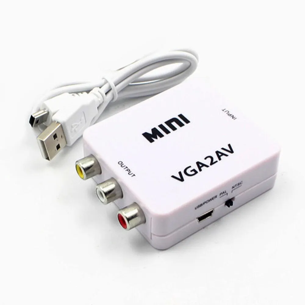 Преобразователь 1080P Mini VGA RCA AV с 3 5 мм аудио VGA2AV / CVBS + преобразователь Аудио в ПК