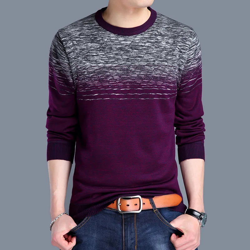 Вязаный мужской свитер вязаный жаккардовый с круглым вырезом и длинным рукавом