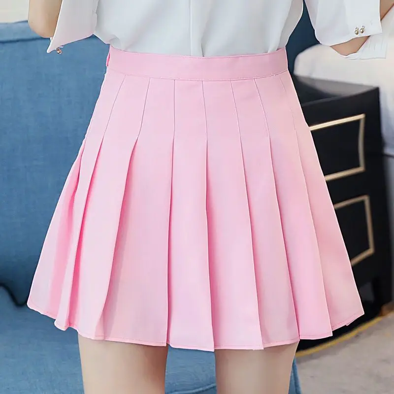 Fashion Cute Solid Pleated Mini Skirts Women Sexy Slim Student Skirt with Shorts Girls High Waist Casual Elegant A-line Skirts