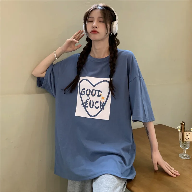 

Houthion Women's Oversized T-shirt Crop Top Letter Pint Tops Loose Plus Size Tshirt New O-neck T Shirt Cotton Casual Fashion