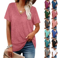 new 2021 women summer casual tops loose v neck t shirt solid short sleeve t shirts ladies fashion cotton pullover tops tees