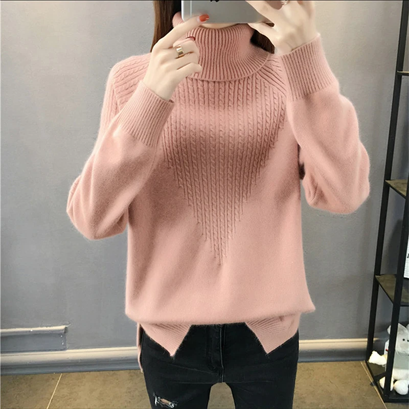 

Long Sleeve Women Turtleneck Sweater Autumn Winter Cashmere Thick Warm Oversized sweater Knitted Jumper Top Pull Femme