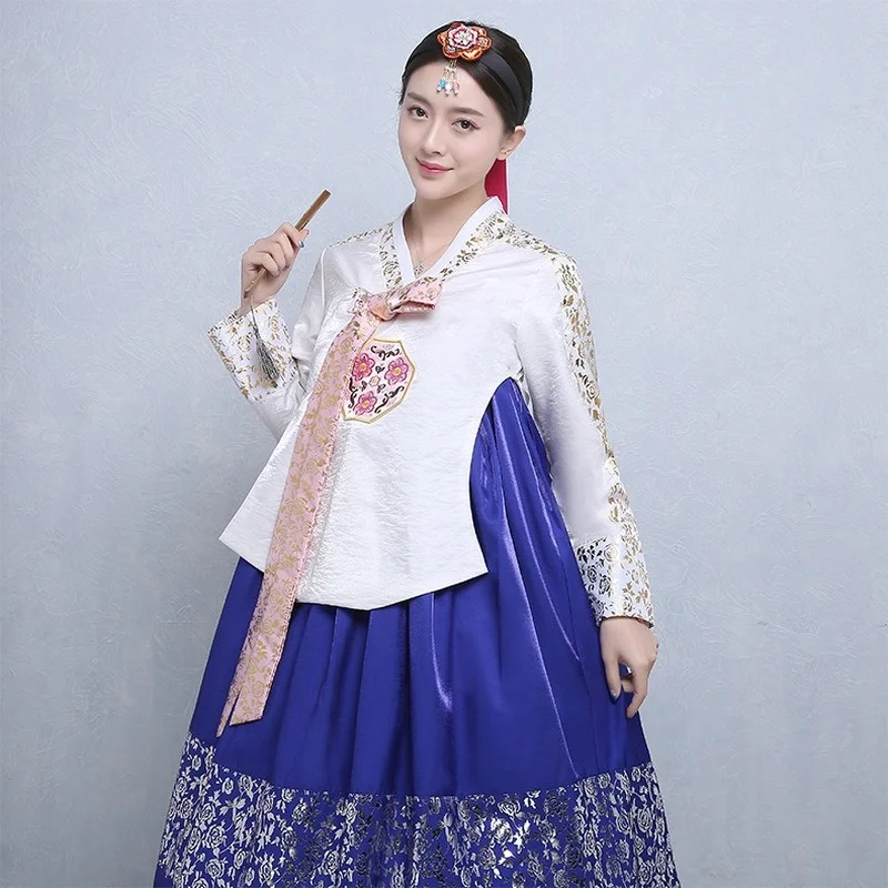 

Korean Traditional Ladies' Palace Wedding Bronzing Hanbok Korean Folk Costume Dance Stage Performing Ancient Costumes