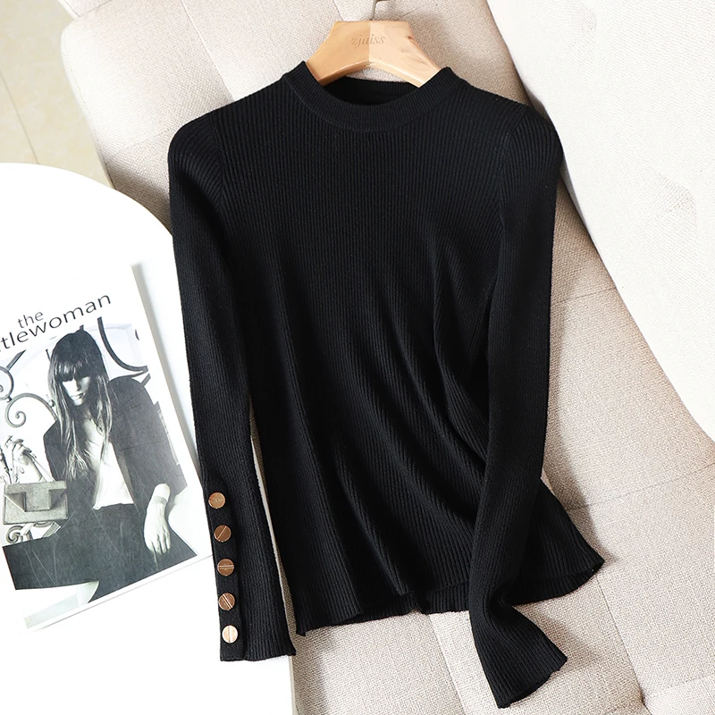 Женская Повседневная Базовая осенне-зимний плотный свитер пуловеры с кнопками