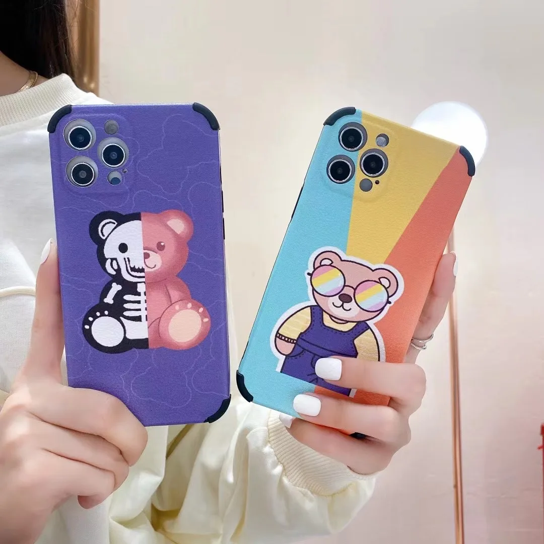 

Colours Cute Bear Phone Case for IPhone 11 CASE 12 Pro Max Mini X XR XS 6 7 8 Plus SE Anti-Fall Protect Back Cover Coque Fundas