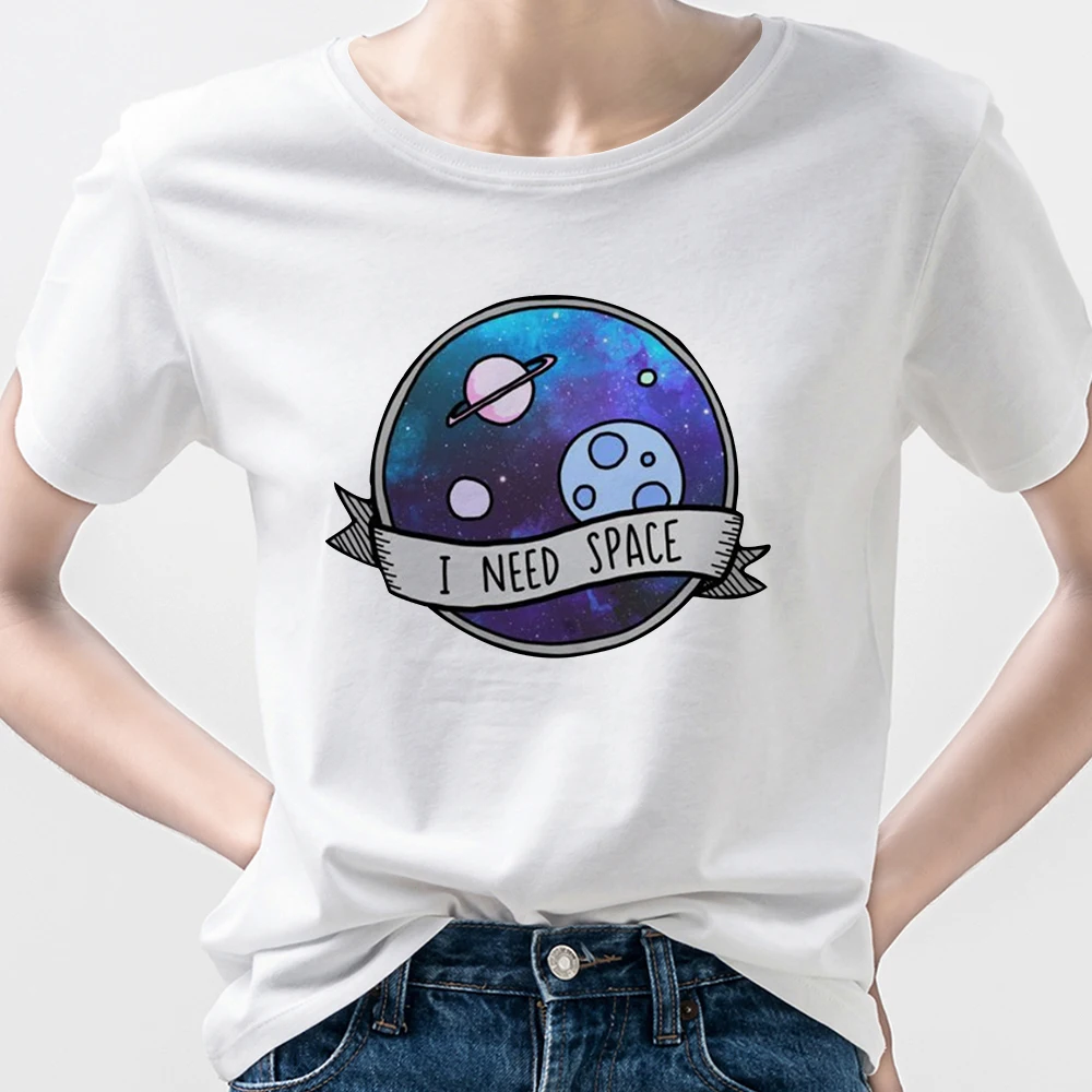 

Cosmic Belief Printed Fashion Shirt Women I NEED SPACE Letter Short Sleeve Streetwear Girl 2021 Spring New Arrivals Top Tshirt