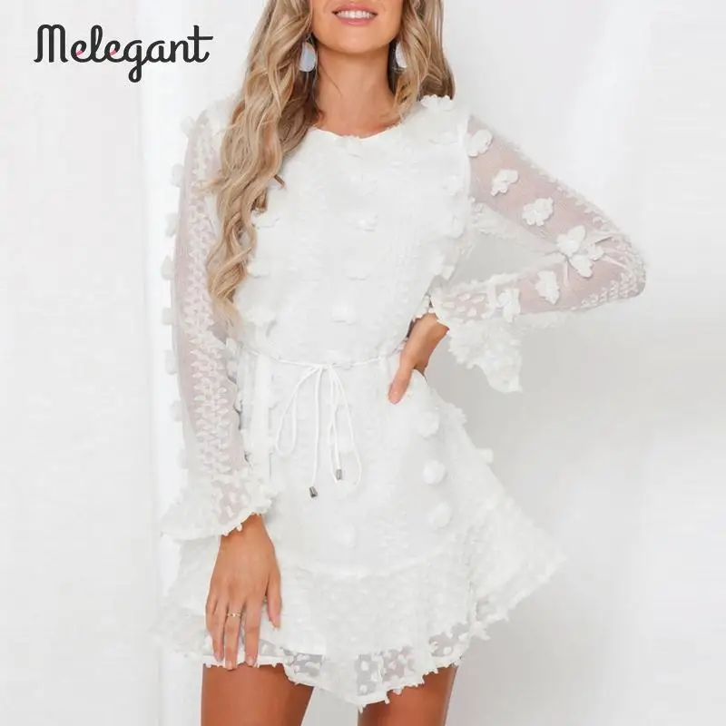 Элегантные вечерние элегантные Белое Женское платье с прозрачным рукавом