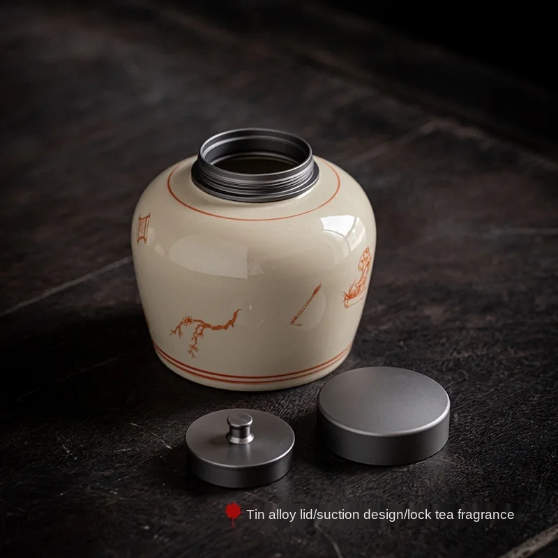 

Grass and Wood Gray Glaze Tin Cover Tea Pot Japanese Large Porcelain Sealed Oolong Tea Tea Container Tea Warehouse Tea Storage