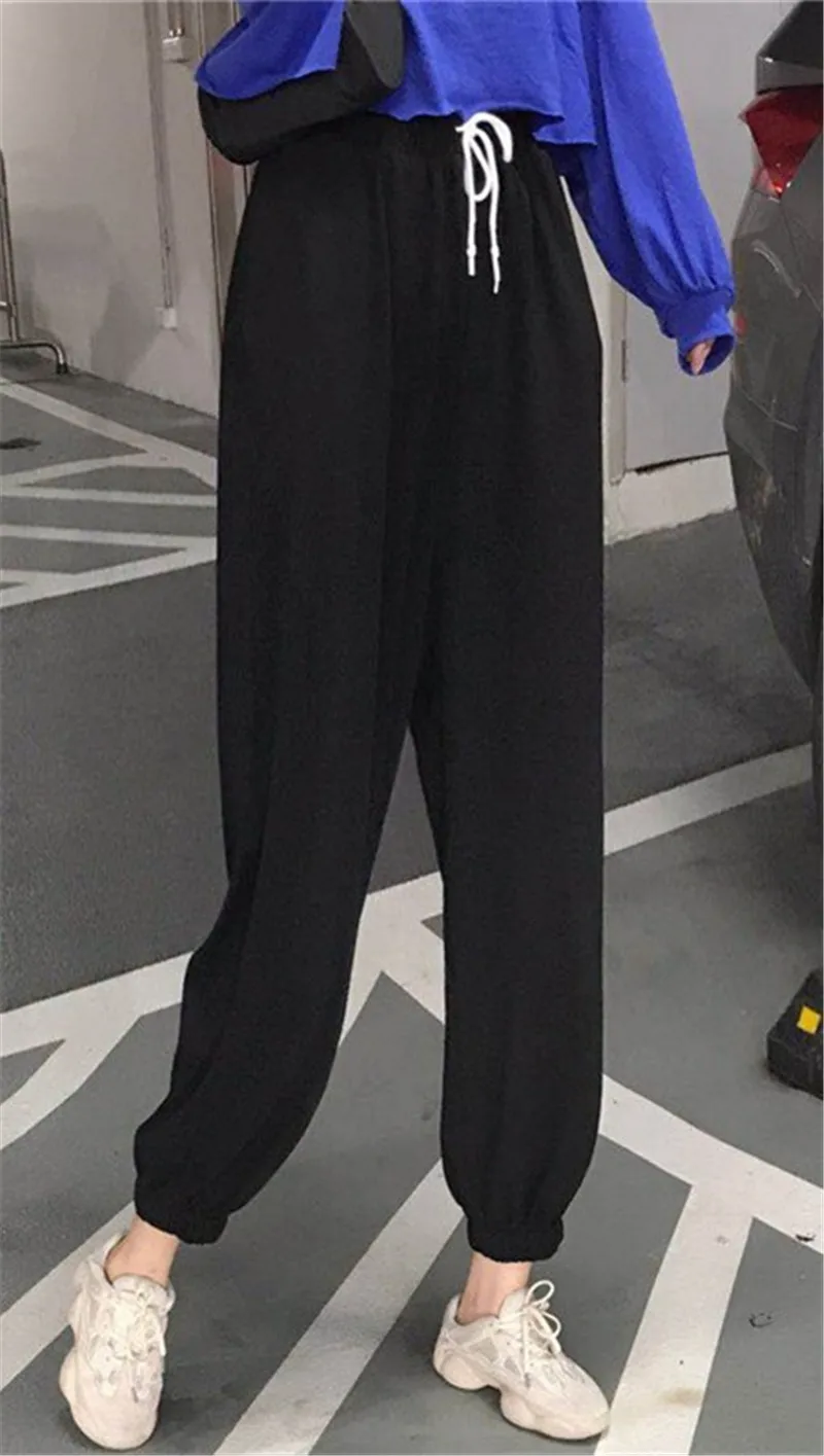 

Women Pants Harlan Sun protection Track pants All-match Drawstring Elastic Waist Modal Loose Fit Black thin section Pants