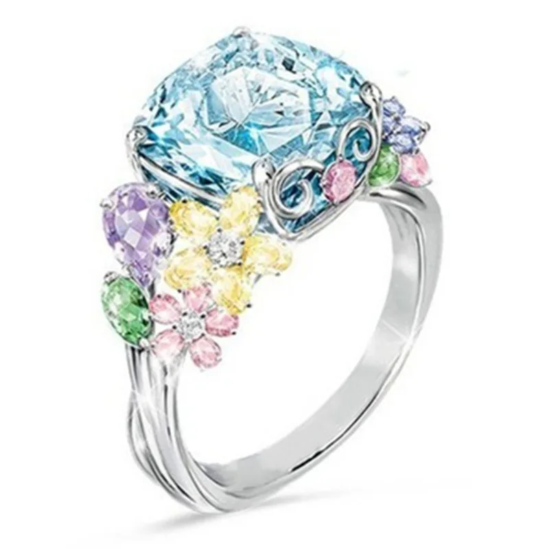 

Jewelry Fashion Princess Cut Multi-color Zircon Colorful Engagement Womans Wedding Party Rings