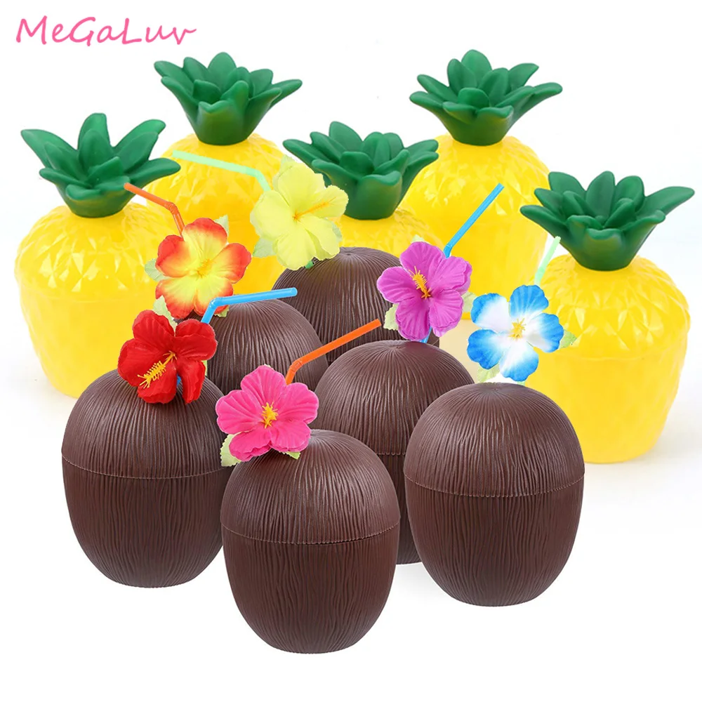 

6pcs Plastic Pineapple Drinking Cup Tropical Luau Party Coconut Cups Beach Hawaiian Party Decoration Summer Party Favors