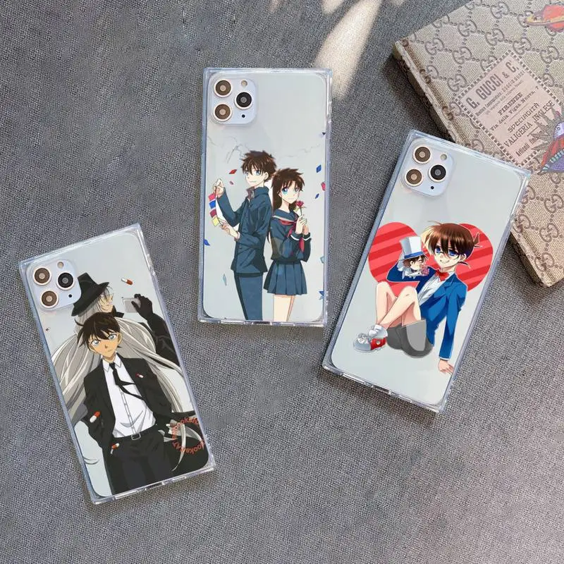 

Anime Detective Conan Phone Case For iPhone 7 8 11 12 X XS XR MINI Pro Max Plus Clear Square Transparent
