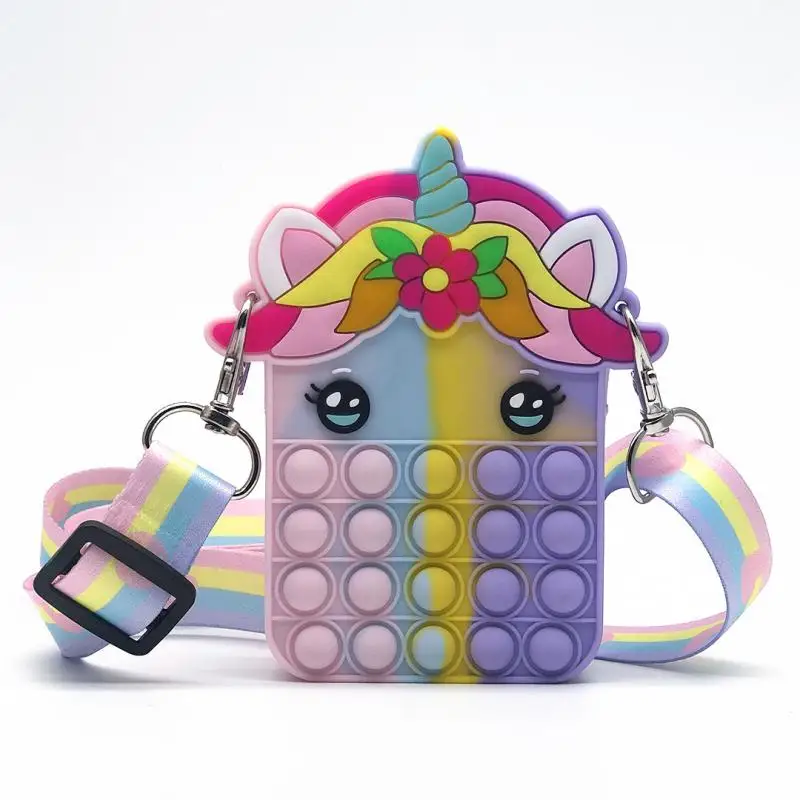 

Популярная детская силиконовая сумка Kawaii Единорог Кошелек для монет кошелек пуш-фиджет игрушки пузырьковый пресс пакет женская сумка чере...