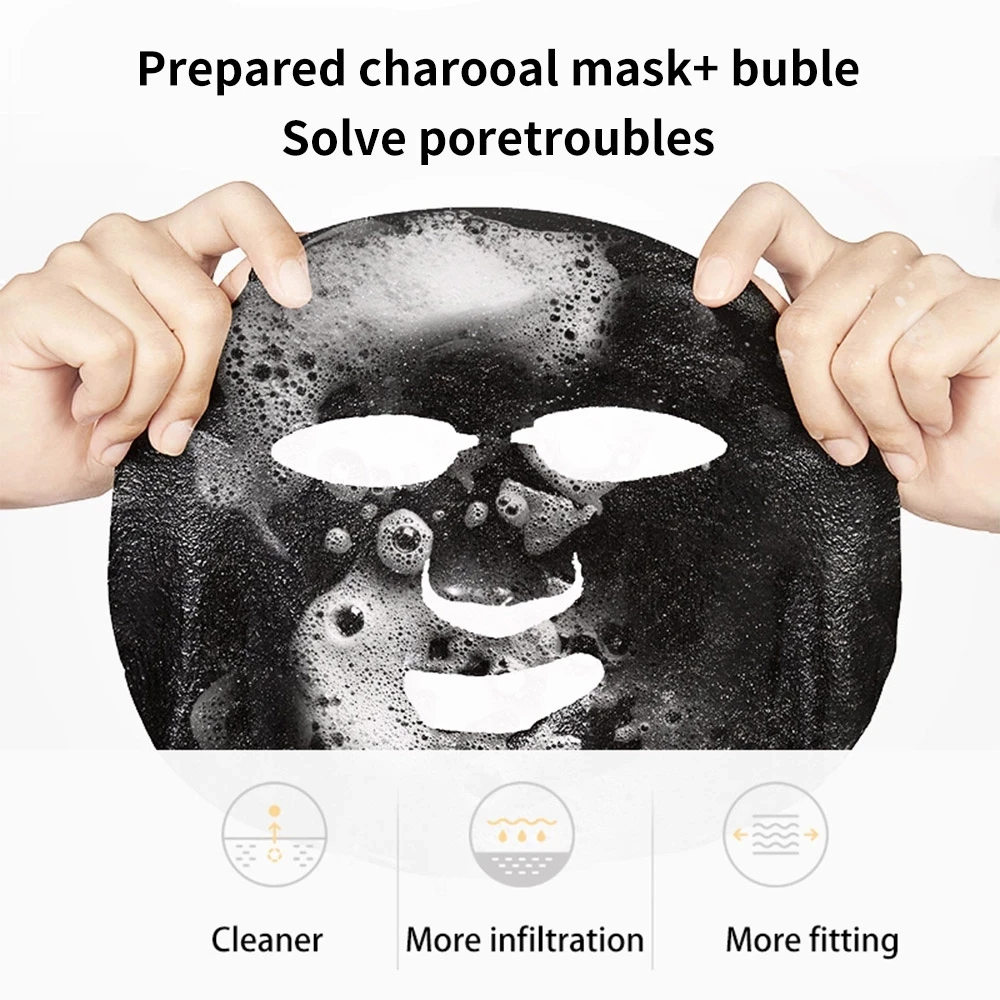 

5pc Black Sea Salt Pure Moisturizing Bubble Facial Mask Deep Cleansing Oil Control Skin Rejuvenation Shrink Pore Foam Black Mask