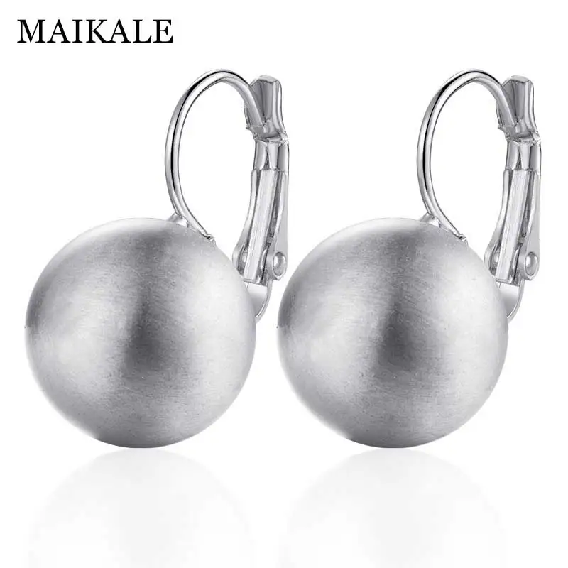14mm Silver scrub MAIKALE серьги-гвоздики с шариками медные матовые гладкие золотые серебряные популярные круглые корейские серьги для женщин модные ювелирные изделия подарки - Окраска металла: 14mm Silver scrub