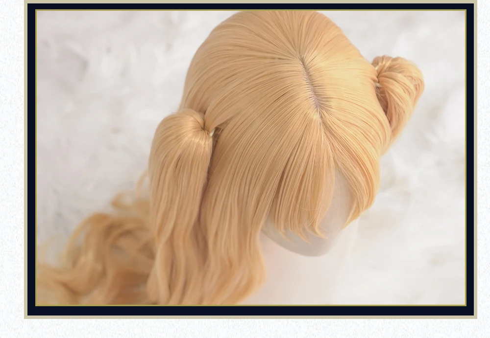 

UWOWO-pelo de Cosplay de doble cola dorado, 80cm de largo, pedido grande, Ereshkigal, preventa