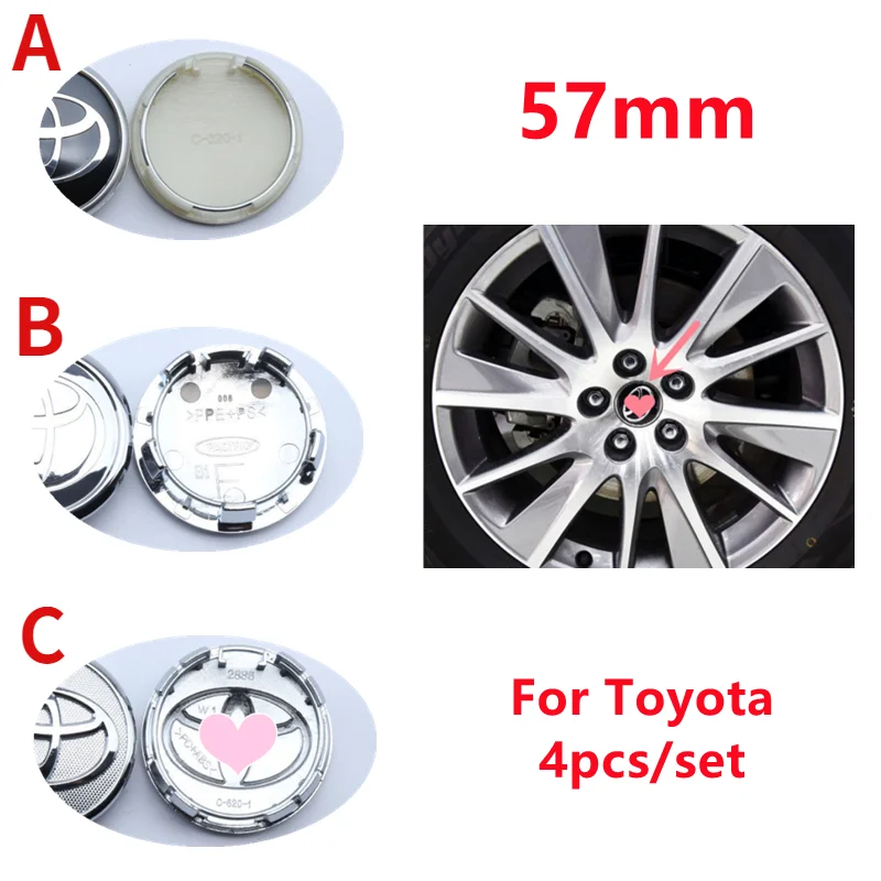 

4pcs 57mm Car Wheel Center Caps Hub Covers Emblem for Toyota Car Accessories