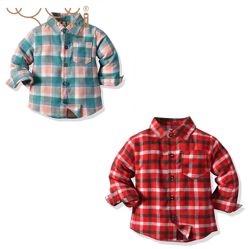 

Spring and Autumn Classic Plaid Casual Boy's Suit 1 Piece 100% Cotton Shirts Soft Children's Costumes for Wedding Party